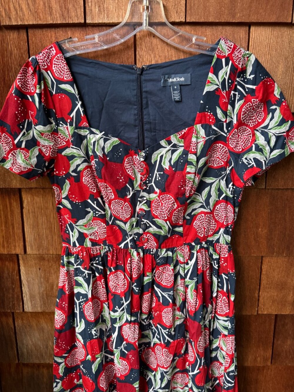 ModCloth Button Front Pomegranate Print Short Sleeve Fit & Flare - Women's 6 - Picture 2 of 11